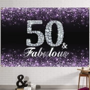 Happy 50th Birthday Banner Backdrop - 50 \u0026 Fabulous Birthday Decorations Party Supplies for Women - Purple